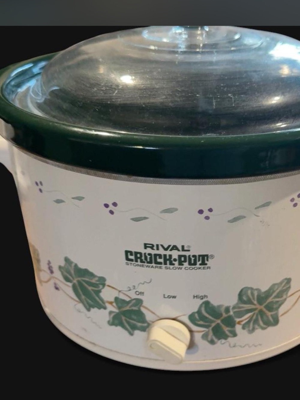 Vintage RIVAL Crock-Pot White & Green Stoneware Slow Cooker 1990’s